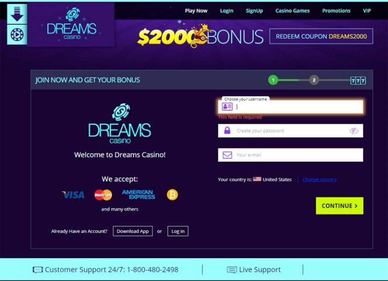 dreams casino no deposit bonus code 2018